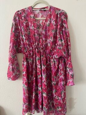 The Kooples Pink Rose-Print Silk Dress